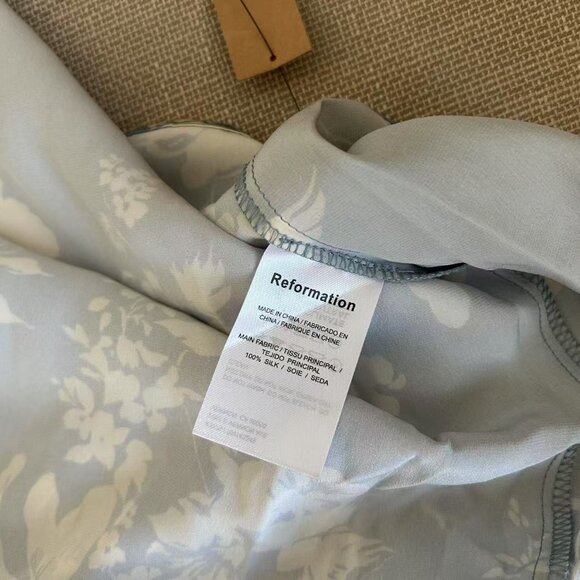 NWT Reformation Barrow Silk Maxi Dress Sz6 Aliso Blue White Floral Cocktail - Picture 9 of 10